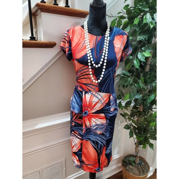 Cato Women Multicolor Floral Polyester RoundNeck ShortSleeve Knee Length Dress 8 - Picture 1 of 12